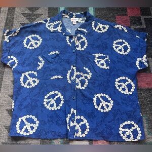 LuLaRoe Daisy Peace Sign Button Down Shirt XS